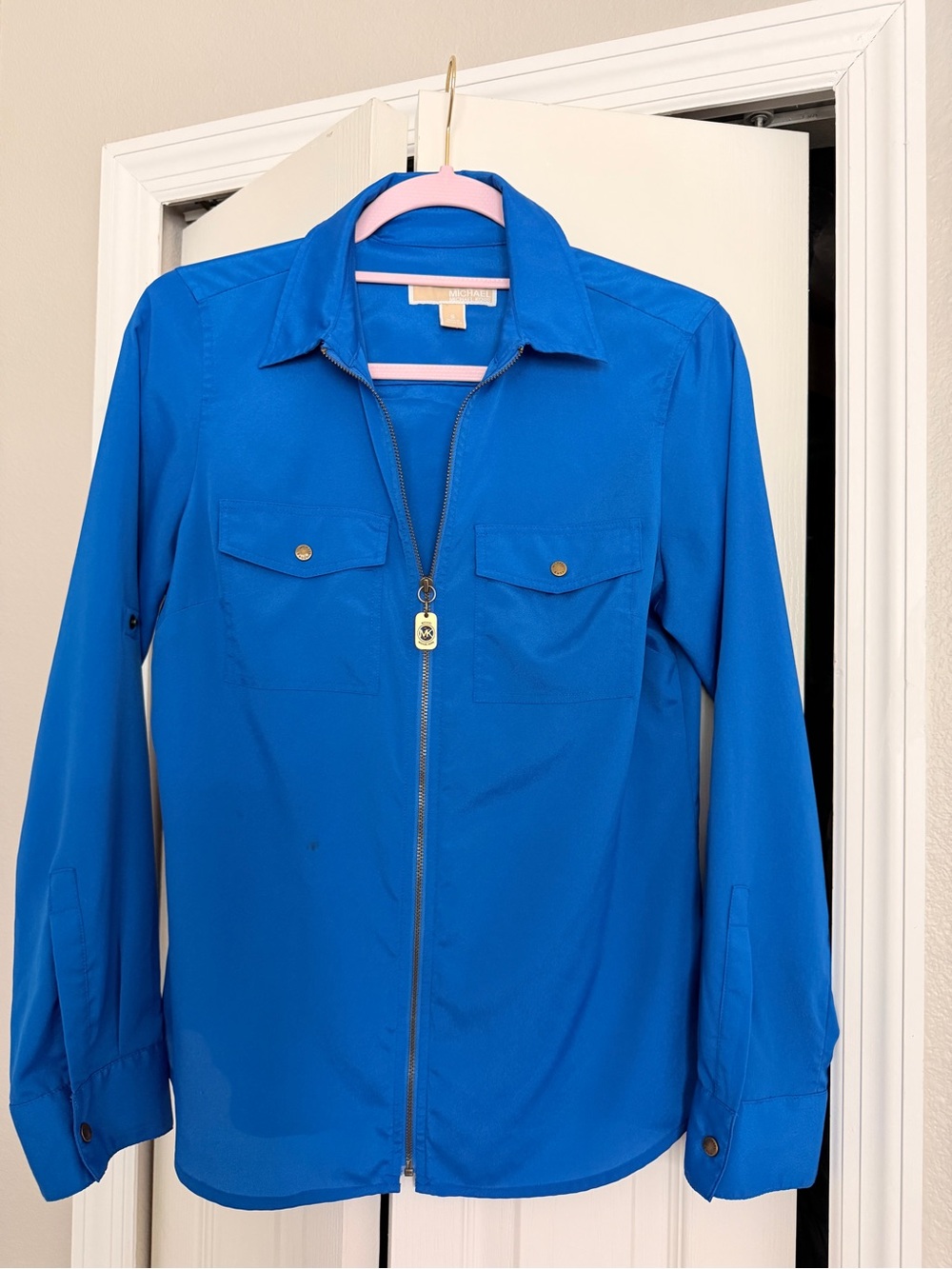 Michael Kors Royal Blue Zip-Front Shirt Jacket